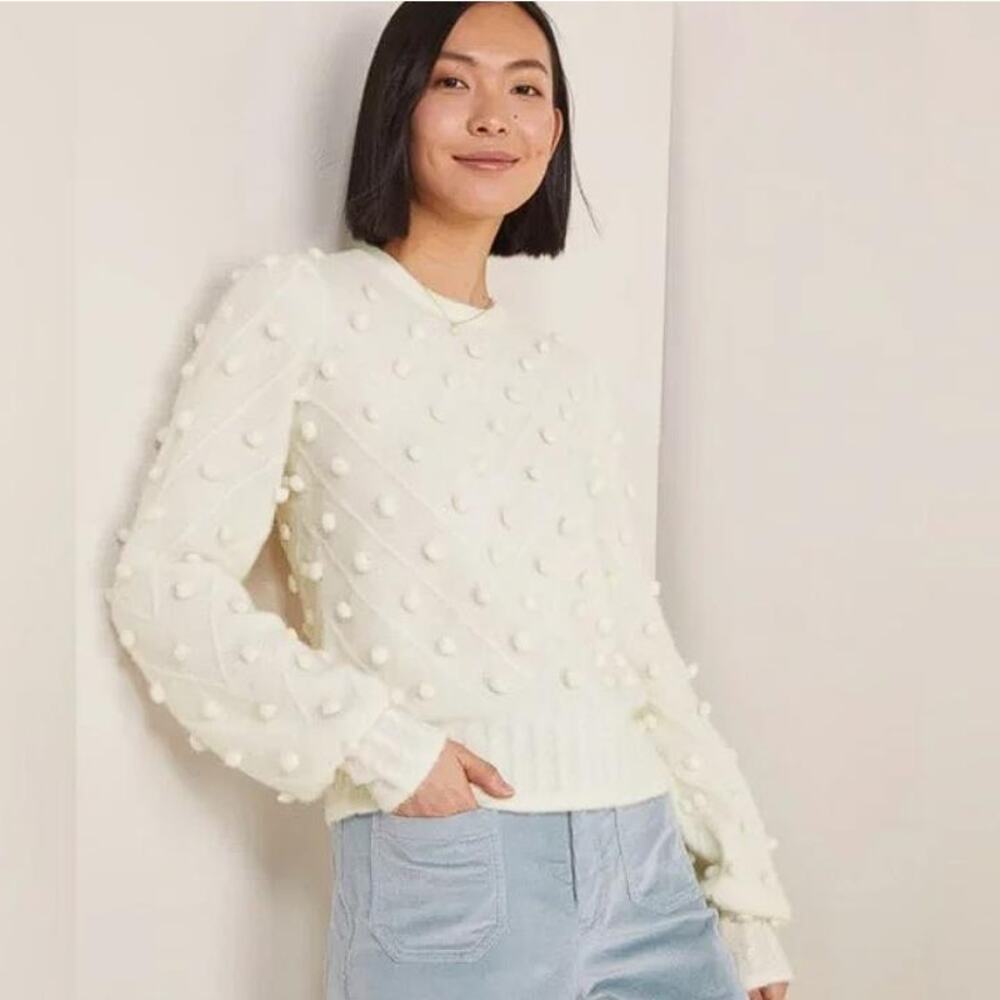 VINEYARD VINES Women's Popcorn-Trim Crewneck Sweater Size XXS In Marshmallow